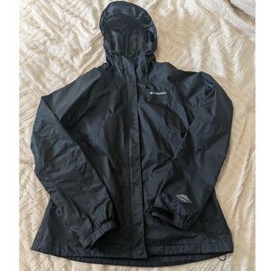 Columbia Women's Omni-Tech Rain Jacket Black Waterproof Breathable Hooded Large